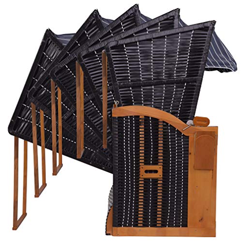 intergrill Strandschönheiten AVA Strandkorb Ostsee Single Vollholzfront außen schwarz innen blau Weiss gestreift Balkone Terrassen Garten Lounge - 7