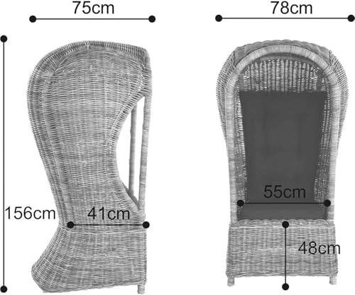 Strandkorb 1-Sitzer Beach aus echtem Rattan Rattansessel Flecht-Sessel mit Dach Single für eine Person (Grau Natur) - 3