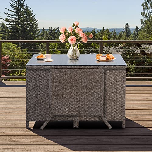 GIANTEX Rattan Gartenmöbel Set 2 Personen, Balkonmöbel Set für kleinen Balkon, Rattan Balkonmöbel Balkontisch mit 2 Stühlen zusammenschiebbar, Terrassen Balkon Möbel Platzsparend, Balkonset wetterfest - 3
