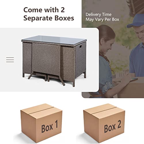 GIANTEX Rattan Gartenmöbel Set 2 Personen, Balkonmöbel Set für kleinen Balkon, Rattan Balkonmöbel Balkontisch mit 2 Stühlen zusammenschiebbar, Terrassen Balkon Möbel Platzsparend, Balkonset wetterfest - 9