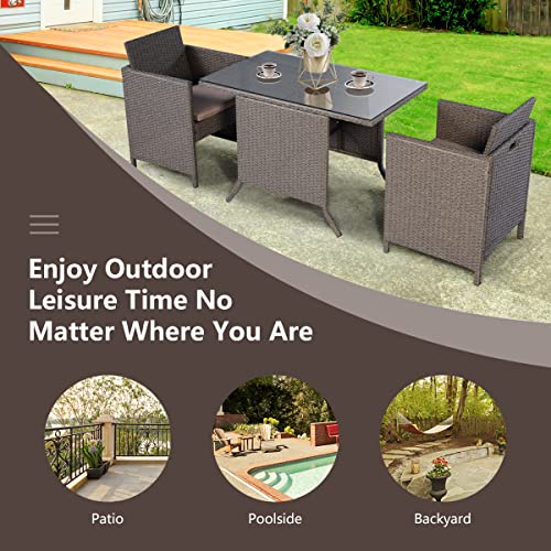 GIANTEX Rattan Gartenmöbel Set 2 Personen, Balkonmöbel Set für kleinen Balkon, Rattan Balkonmöbel Balkontisch mit 2 Stühlen zusammenschiebbar, Terrassen Balkon Möbel Platzsparend, Balkonset wetterfest - 8
