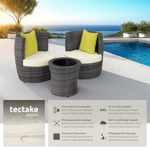 TecTake 800690 Aluminium Poly Rattan Sitzgruppe für 2 Personen, 8-teilig, Aufbewahrung in Ei-Form, wetterfest, inkl. Sitz- und Rückenkissen & Vase – Diverse Farben (Grau | Nr. 403141) - 3
