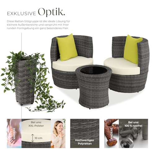 TecTake 800690 Aluminium Poly Rattan Sitzgruppe für 2 Personen, 8-teilig, Aufbewahrung in Ei-Form, wetterfest, inkl. Sitz- und Rückenkissen & Vase – Diverse Farben (Grau | Nr. 403141) - 5