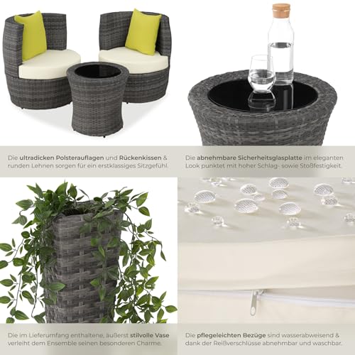 TecTake 800690 Aluminium Poly Rattan Sitzgruppe für 2 Personen, 8-teilig, Aufbewahrung in Ei-Form, wetterfest, inkl. Sitz- und Rückenkissen & Vase – Diverse Farben (Grau | Nr. 403141) - 7