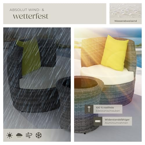TecTake 800690 Aluminium Poly Rattan Sitzgruppe für 2 Personen, 8-teilig, Aufbewahrung in Ei-Form, wetterfest, inkl. Sitz- und Rückenkissen & Vase – Diverse Farben (Grau | Nr. 403141) - 9