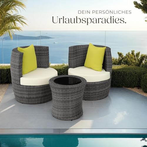 TecTake 800690 Aluminium Poly Rattan Sitzgruppe für 2 Personen, 8-teilig, Aufbewahrung in Ei-Form, wetterfest, inkl. Sitz- und Rückenkissen & Vase – Diverse Farben (Grau | Nr. 403141) - 10