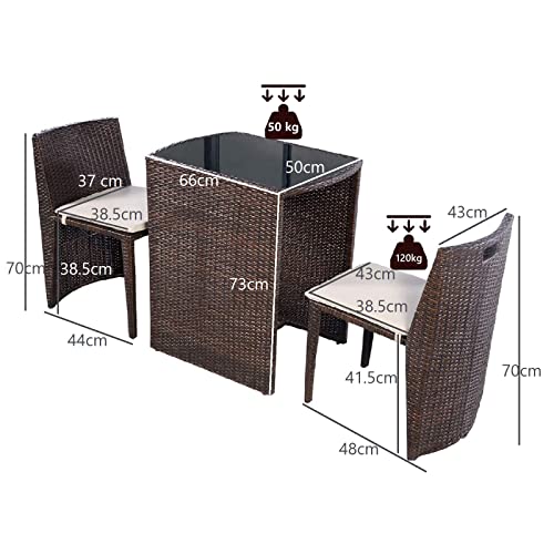 GIANTEX Balkonmöbel Kleiner Balkon 2 Personen, Gartenmöbel Set 2 Stühle mit Tisch zusammenschiebbar, Balkonmöbel Set Rattan, Keine Montage, Balkon Möbel klein platzsparend, Balkonset 3 teilig - 6