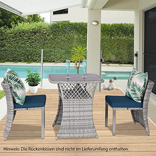 Melko Gartenmöbel 3er Set Gartengarnitur Polyrattan Sitzgruppe Grau Barset Garten Sitzgarnitur platzsparend Balkonset (Grau) - 2