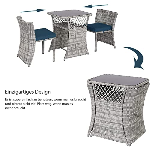 Melko Gartenmöbel 3er Set Gartengarnitur Polyrattan Sitzgruppe Grau Barset Garten Sitzgarnitur platzsparend Balkonset (Grau) - 3