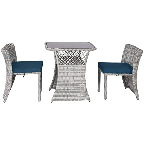 Melko Gartenmöbel 3er Set Gartengarnitur Polyrattan Sitzgruppe Grau Barset Garten Sitzgarnitur platzsparend Balkonset (Grau) - 7