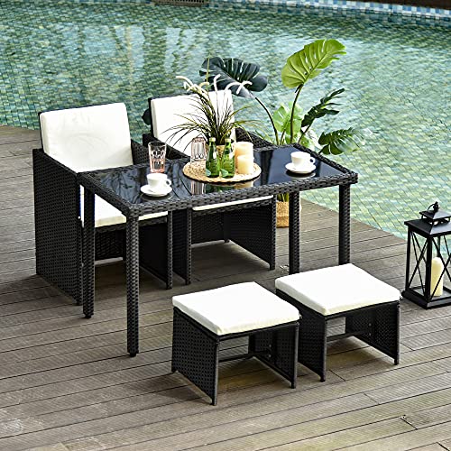 Outsunny Polyrattan Sitzgruppe Essgruppe Gartenset Garnitur 11 TLG. mit Kissen, Schwarz - 2