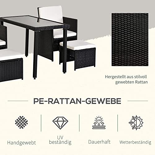 Outsunny Polyrattan Sitzgruppe Essgruppe Gartenset Garnitur 11 TLG. mit Kissen, Schwarz - 3