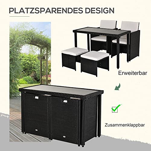 Outsunny Polyrattan Sitzgruppe Essgruppe Gartenset Garnitur 11 TLG. mit Kissen, Schwarz - 4