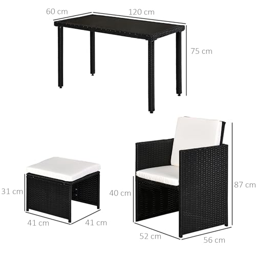 Outsunny Polyrattan Sitzgruppe Essgruppe Gartenset Garnitur 11 TLG. mit Kissen, Schwarz - 5