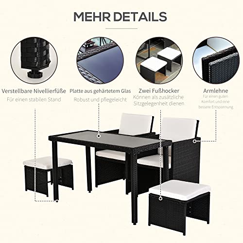 Outsunny Polyrattan Sitzgruppe Essgruppe Gartenset Garnitur 11 TLG. mit Kissen, Schwarz - 6