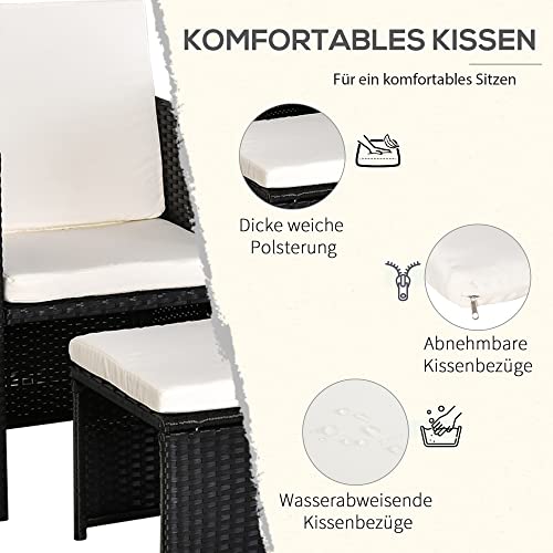 Outsunny Polyrattan Sitzgruppe Essgruppe Gartenset Garnitur 11 TLG. mit Kissen, Schwarz - 7
