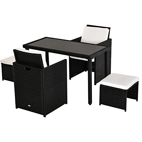 Outsunny Polyrattan Sitzgruppe Essgruppe Gartenset Garnitur 11 TLG. mit Kissen, Schwarz - 8