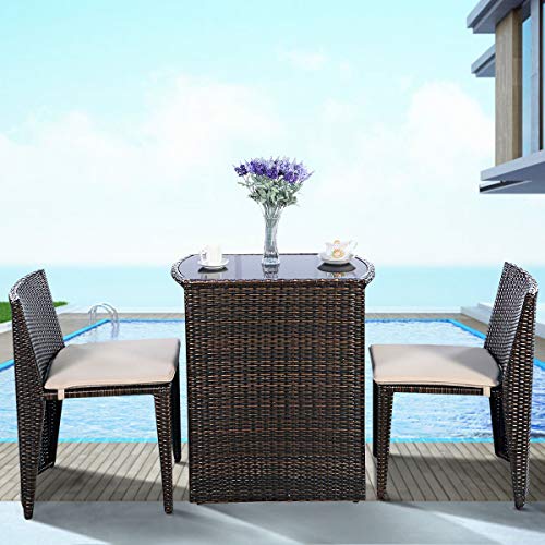 COSTWAY 3tlg. Rattanmöbel Polyrattan, Gartenmöbel Gartenlounge Gartengarnitur Sitzgruppe Lounge Set Sitzgarnitur Gartenset, inkl. Glasplatte und Sitzkissen - 2