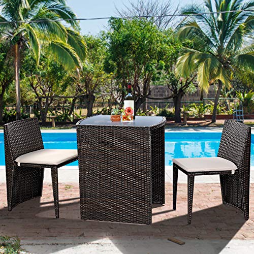 COSTWAY 3tlg. Rattanmöbel Polyrattan, Gartenmöbel Gartenlounge Gartengarnitur Sitzgruppe Lounge Set Sitzgarnitur Gartenset, inkl. Glasplatte und Sitzkissen - 3