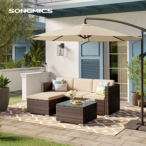 SONGMICS Polyrattan Lounge, Gartenmöbel-Set, Balkonmöbel, Gartenlounge, mit Kissen und Glastisch, Terrassenmöbel, Ecksofa, Outdoor, für Terrasse, Balkon, Garten, braun-Taupe GGF005K03 - 2