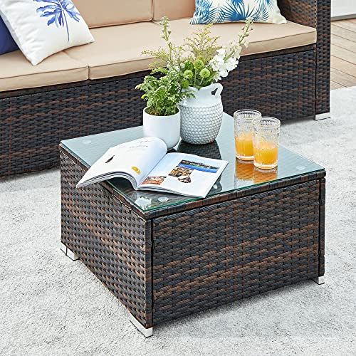 SONGMICS Polyrattan Lounge, Gartenmöbel-Set, Balkonmöbel, Gartenlounge, mit Kissen und Glastisch, Terrassenmöbel, Ecksofa, Outdoor, für Terrasse, Balkon, Garten, braun-Taupe GGF005K03 - 4