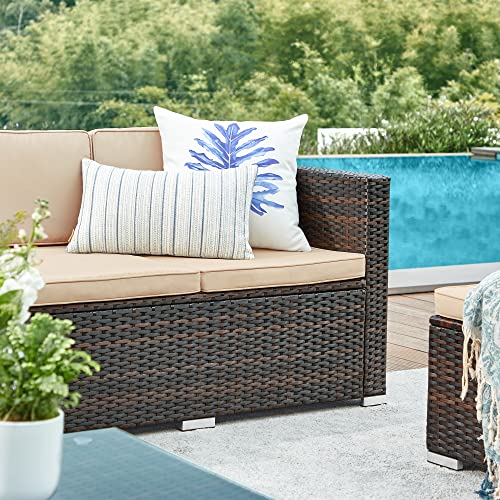 SONGMICS Polyrattan Lounge, Gartenmöbel-Set, Balkonmöbel, Gartenlounge, mit Kissen und Glastisch, Terrassenmöbel, Ecksofa, Outdoor, für Terrasse, Balkon, Garten, braun-Taupe GGF005K03 - 2