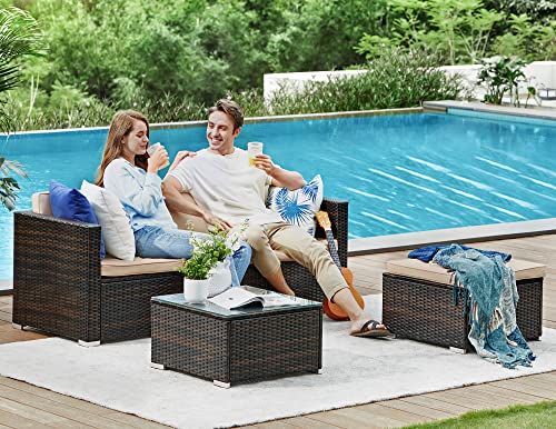 SONGMICS Polyrattan Lounge, Gartenmöbel-Set, Balkonmöbel, Gartenlounge, mit Kissen und Glastisch, Terrassenmöbel, Ecksofa, Outdoor, für Terrasse, Balkon, Garten, braun-Taupe GGF005K03 - 6