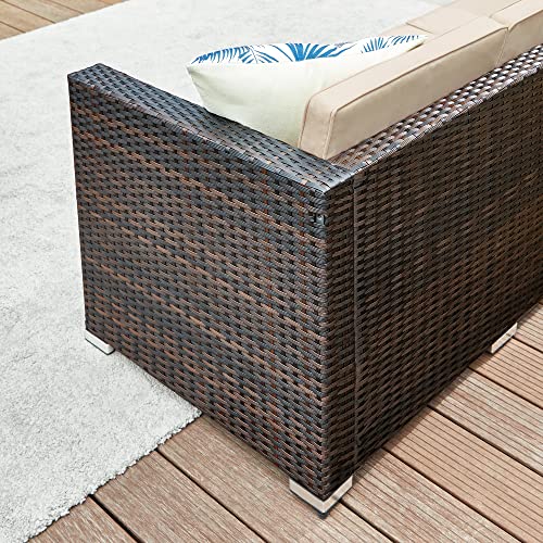 SONGMICS Polyrattan Lounge, Gartenmöbel-Set, Balkonmöbel, Gartenlounge, mit Kissen und Glastisch, Terrassenmöbel, Ecksofa, Outdoor, für Terrasse, Balkon, Garten, braun-Taupe GGF005K03 - 7