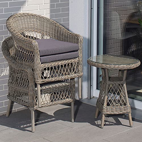 Green Spirit - Balkonmöbel-Set Bornholm - Braun-Grau, Polyrattan, für 2 Personen, Wetterfest, Sicherheitsglas - Bistro-Set, Balkon-Set mit 2 Stühlen, Tisch - 3