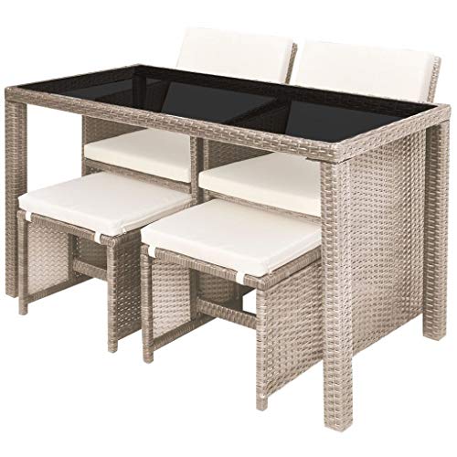 Tidyard Balkonset Balkonmöbel Garten Sitzgruppe Rattan 4 Personen Gartenmöbel Set Garten Lounge Set Terassenmöbel Bistroset Sitzgarnitur für Garten Balkon Terrasse, mit Auflagen, 11-TLG Beige - 8