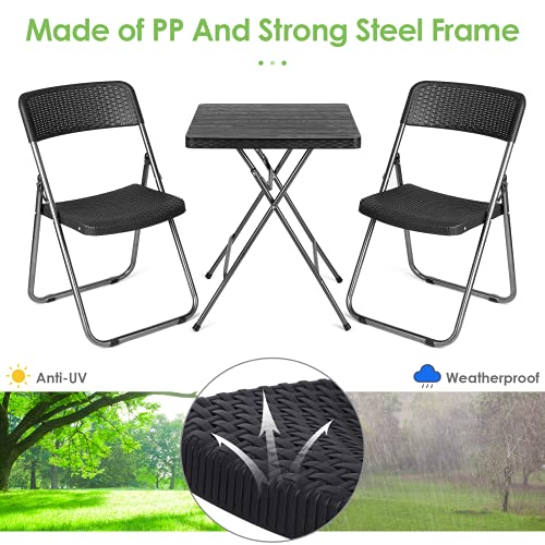 Gartenmöbel Set Rattan Balkonset 3 teilig Balkonmöbel Set Balkon Set Polyrattan Möbel Set, klappbares Bistroset, wetterbeständige Sitzgarnitur, Balkon Tisch und Stühle, Belastbar bis 120KG - 4