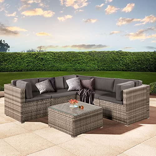 Juskys Polyrattan Gartenmöbel-Set Nassau wetterfest — Lounge mit Ecksofa, Tisch & Auflagen – Gartenlounge für 5 Personen — Sitzgruppe Beige-Grau - 2