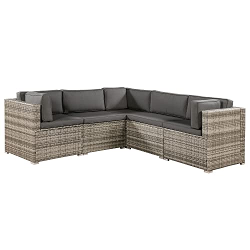 Juskys Polyrattan Gartenmöbel-Set Nassau wetterfest — Lounge mit Ecksofa, Tisch & Auflagen – Gartenlounge für 5 Personen — Sitzgruppe Beige-Grau - 6