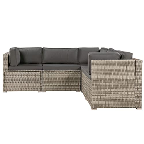 Juskys Polyrattan Gartenmöbel-Set Nassau wetterfest — Lounge mit Ecksofa, Tisch & Auflagen – Gartenlounge für 5 Personen — Sitzgruppe Beige-Grau - 8