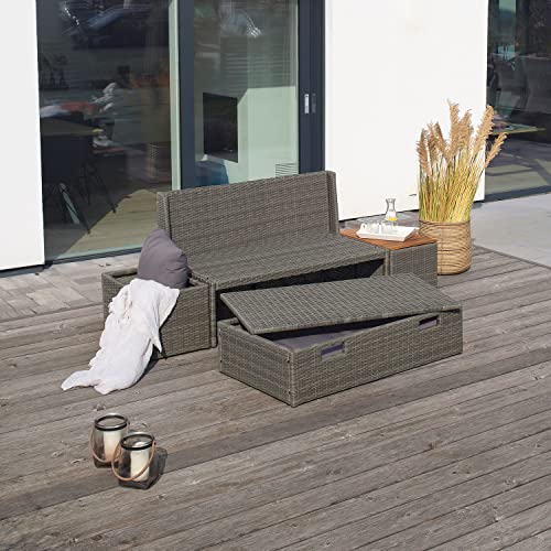 Green Spirit - Multifunktions Garten-Sofa Casitas - Grau, Polyrattan, für 2 Personen, Platzsparend, Wetterfest - Gartenlounge Set mit Gartensofa, Bank mit Aufbewahrung, 2X Beistelltisch, Polster - 5