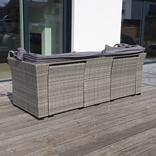Green Spirit - Gartenlounge Set Santa Fe mit Sonnendach - Grau, Polyrattan, für 5 Personen, Wetterfest, Gartenmöbel-Set mit 3-Sitzer Sofa mit Dach, 2X Sessel, 1x Tisch, 1x Ottoman, inkl. Polster - 5