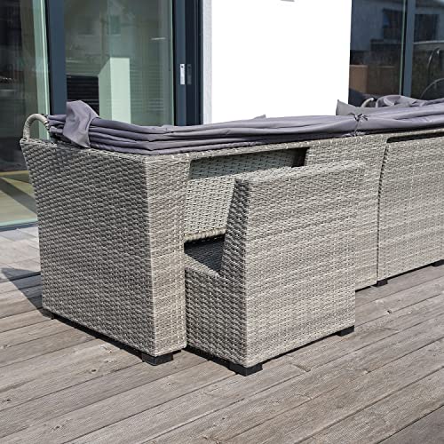 Green Spirit - Gartenlounge Set Santa Fe mit Sonnendach - Grau, Polyrattan, für 5 Personen, Wetterfest, Gartenmöbel-Set mit 3-Sitzer Sofa mit Dach, 2X Sessel, 1x Tisch, 1x Ottoman, inkl. Polster - 6