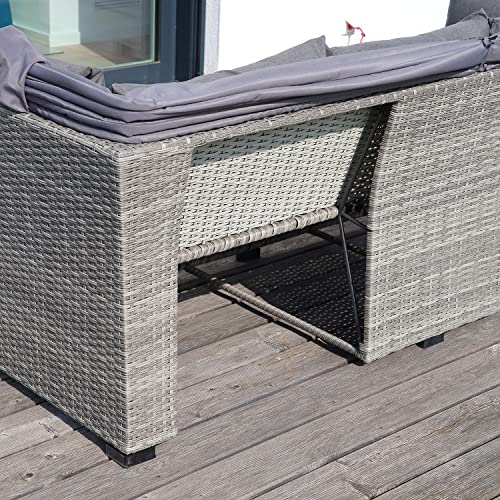Green Spirit - Gartenlounge Set Santa Fe mit Sonnendach - Grau, Polyrattan, für 5 Personen, Wetterfest, Gartenmöbel-Set mit 3-Sitzer Sofa mit Dach, 2X Sessel, 1x Tisch, 1x Ottoman, inkl. Polster - 7
