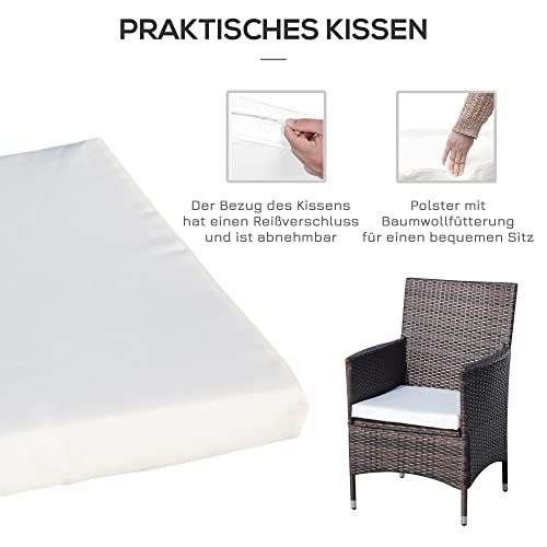 Outsunny Rattan Gartenmöbel Set mit Beistelltisch Bistroset 3-TLG. Balkonmöbel Set Rattan Gartenset Sitzgarnitur mit Sitzkissen Polyrattan + Stahl Braun 60 x 58,5 x 89,5 cm - 6