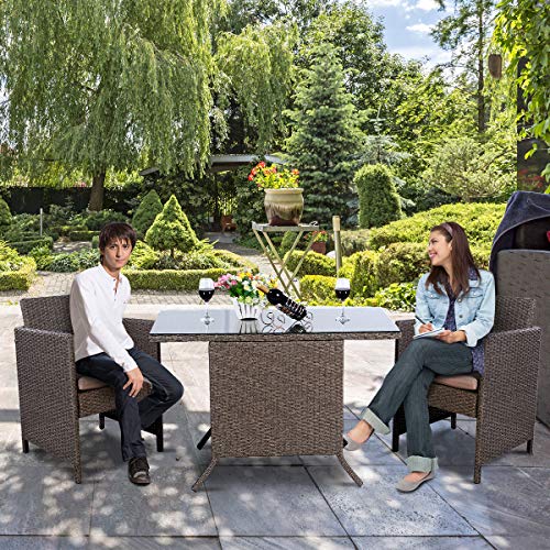 COSTWAY 3tlg. Poly Rattan Gartenmöbel, Rattanmöbel Lounge Set Gartenlounge Gartengarnitur Sitzgarnitur, Sitzgruppe inkl. Glasplatte und Sitzkissen - 5