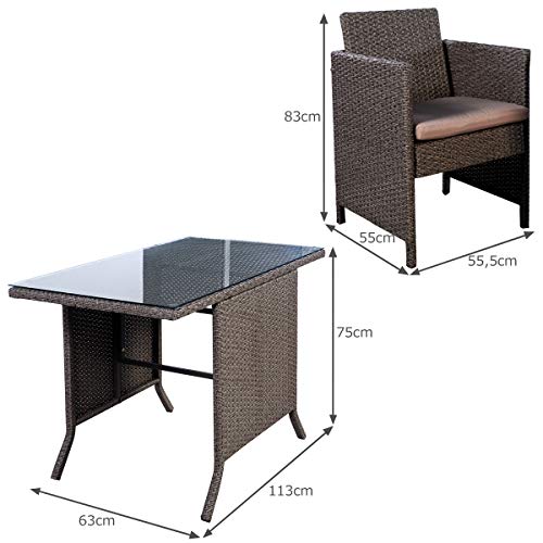 COSTWAY 3tlg. Poly Rattan Gartenmöbel, Rattanmöbel Lounge Set Gartenlounge Gartengarnitur Sitzgarnitur, Sitzgruppe inkl. Glasplatte und Sitzkissen - 6