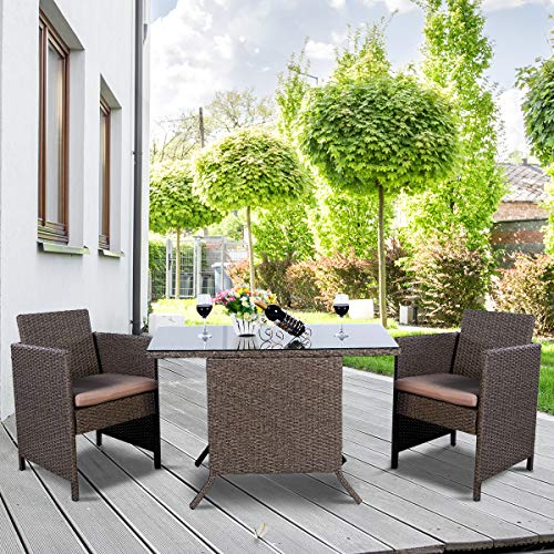 COSTWAY 3tlg. Poly Rattan Gartenmöbel, Rattanmöbel Lounge Set Gartenlounge Gartengarnitur Sitzgarnitur, Sitzgruppe inkl. Glasplatte und Sitzkissen - 7