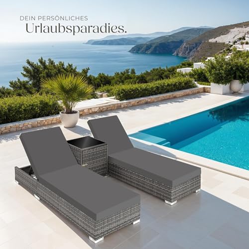 TecTake 403088 2er Set Aluminium Polyrattan Sonnenliege + Tisch, inkl. Schutzhüllen und 2 Bezugsets, Edelstahlschrauben, grau - 9