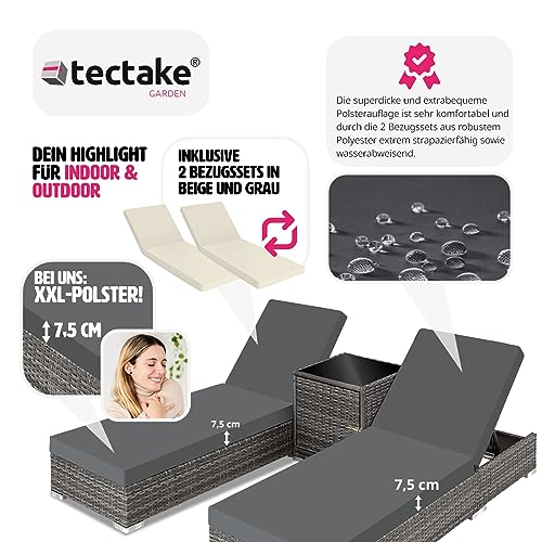 TecTake 403088 2er Set Aluminium Polyrattan Sonnenliege + Tisch, inkl. Schutzhüllen und 2 Bezugsets, Edelstahlschrauben, grau - 5