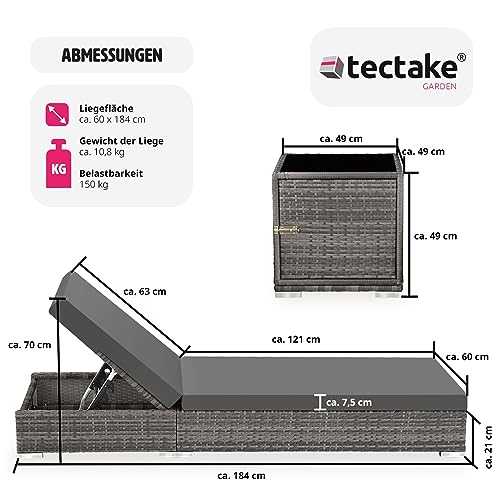 TecTake 403088 2er Set Aluminium Polyrattan Sonnenliege + Tisch, inkl. Schutzhüllen und 2 Bezugsets, Edelstahlschrauben, grau - 6