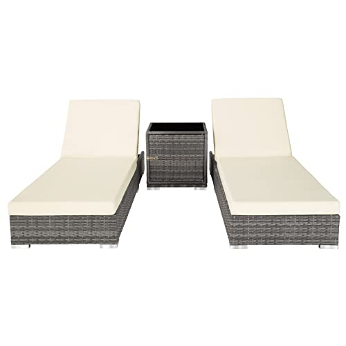 TecTake 403088 2er Set Aluminium Polyrattan Sonnenliege + Tisch, inkl. Schutzhüllen und 2 Bezugsets, Edelstahlschrauben, grau - 4