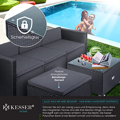 KESSER® Polyrattan Lounge Aruba - Gartenlounge für 3-4 Personen Gartenmöbel-Set Sitzgruppe aus 3er Gartensofa, Sessel, Hocker und Beistelltisch mit Sitzkissen - Garten, Terrasse, Balkon, Anthrazit - 5