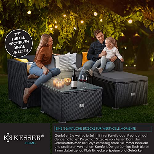 KESSER® Polyrattan Lounge Aruba - Gartenlounge für 3-4 Personen Gartenmöbel-Set Sitzgruppe aus 3er Gartensofa, Sessel, Hocker und Beistelltisch mit Sitzkissen - Garten, Terrasse, Balkon, Anthrazit - 6