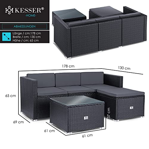 KESSER® Polyrattan Lounge Aruba - Gartenlounge für 3-4 Personen Gartenmöbel-Set Sitzgruppe aus 3er Gartensofa, Sessel, Hocker und Beistelltisch mit Sitzkissen - Garten, Terrasse, Balkon, Anthrazit - 7