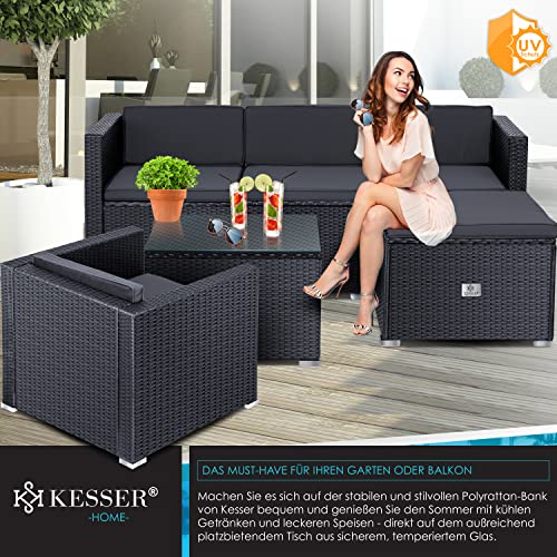 KESSER® Polyrattan Lounge Aruba - Gartenlounge für 4-5 Personen Gartenmöbel-Set Sitzgruppe aus 3er Gartensofa, Sessel, Hocker Beistelltisch mit Sitzkissen für Garten, Terrasse und Balkon, Anthrazit - 3
